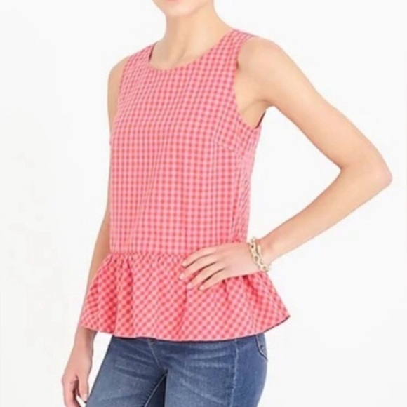 J. Crew Gingham Pink & Red Plaid Peplum Tank Top - Picture 2 of 5